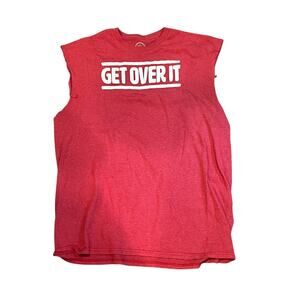 Red Cut Off Sleeveless Shirt Men’s Large Funny “Get Over It” Graphic Casual Tee